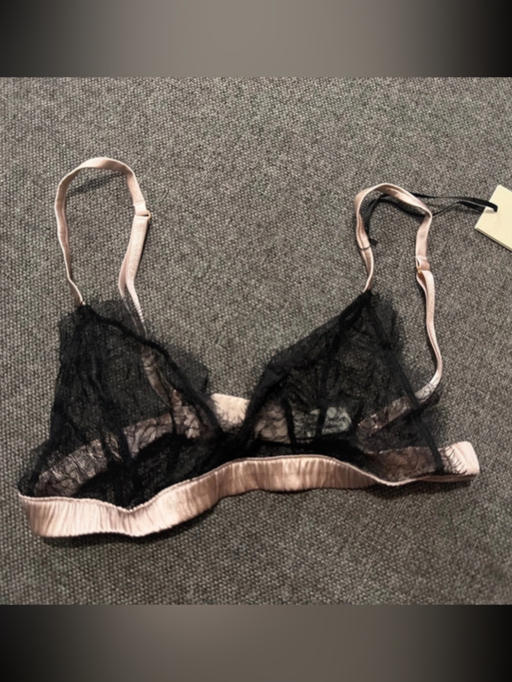 Silk and Lace Bralette Black Mesh Pink Bra vintage style lingerie